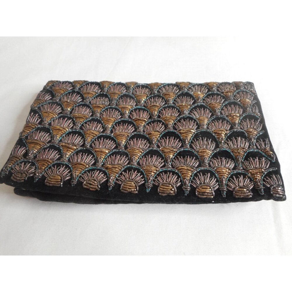 Vintage Gold Silver Velvet Art Deco Clutch Bag Purse snap close  Estate Find